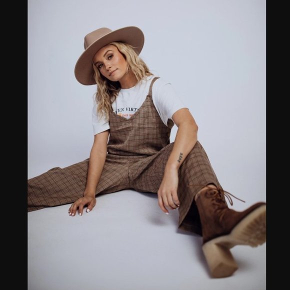 NWT Plaid Calico Wide Leg Brooklyn Jumper Overalls - Picture 2 of 5